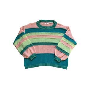 Talulah Cozy Peach Green Striped Sweater 1x